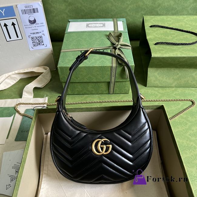 Gucci Mini GG Marmont Half Moon Shaped Bag Leather Black 699514 21x11x5cm - 1