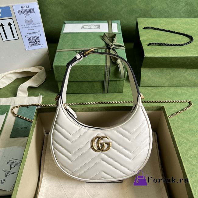 Gucci Mini GG Marmont Half Moon Shaped Bag Leather White 699514 21x11x5cm - 1