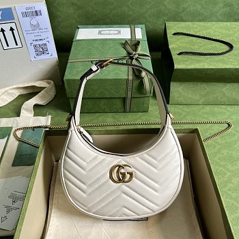 Gucci Mini GG Marmont Half Moon Shaped Bag Leather White 699514 21x11x5cm