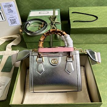 Gucci Mini Diana Tote Bag Leather Silver 702732 20x16x10cm