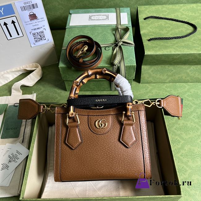 Gucci Mini Diana Tote Bag Leather Brown 702732 20x16x10cm - 1