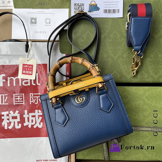 Gucci Mini Diana Tote Bag Leather Blue 702732 20x16x10cm - 1