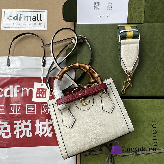Gucci Mini Diana Tote Bag Leather White 702732 20x16x10cm - 1