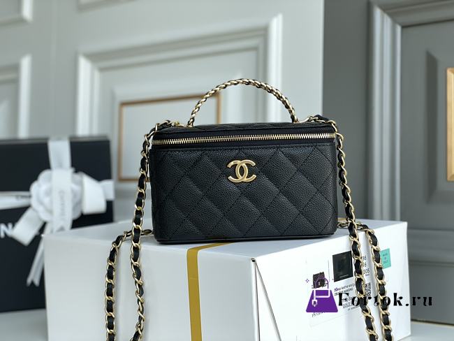 Chanel Vanity Case With Top Handle Grained Leather Black 17cm - 1