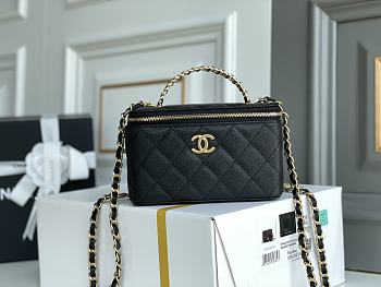 Chanel Vanity Case With Top Handle Grained Leather Black 17cm