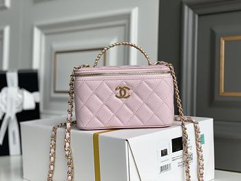 Chanel Vanity Case With Top Handle Grained Leather Pink 17cm