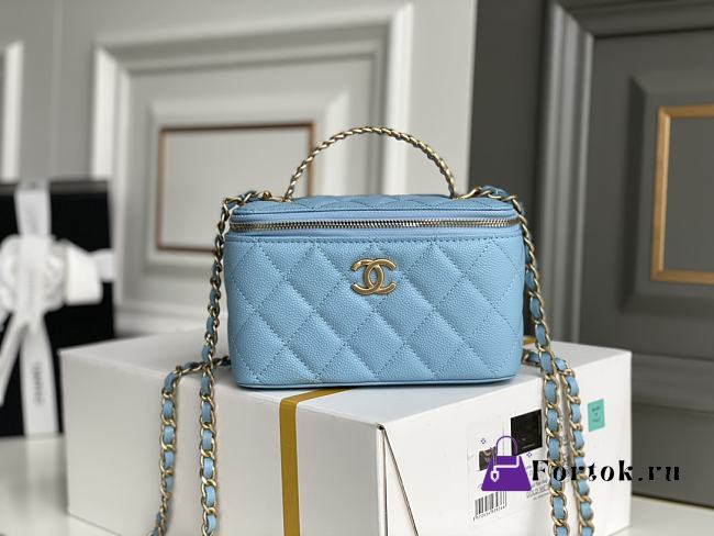 Chanel Vanity Case With Top Handle Grained Leather Blue 17cm - 1