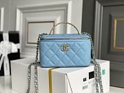 Chanel Vanity Case With Top Handle Grained Leather Blue 17cm - 1