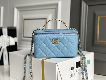 Chanel Vanity Case With Top Handle Grained Leather Blue 17cm