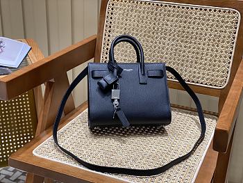 Ysl Nano Sac De Jour Black Grained Leather Blue 392035 22x18x11cm