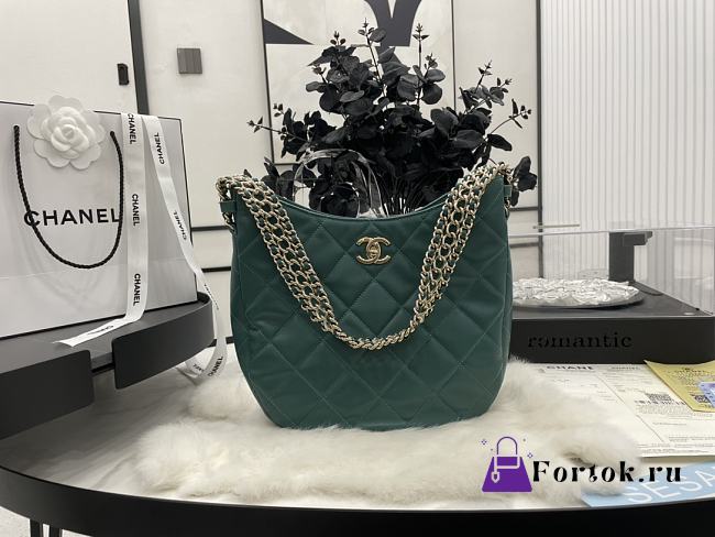 Chanel Hobo Handbag Lambskin Leather Pine Green AS3153 26×26×8cm - 1