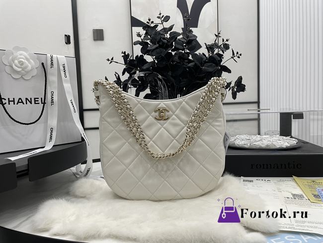 Chanel Hobo Handbag Lambskin Leather White AS3153 26×26×8cm - 1