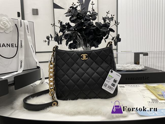 Chanel Hobo Handbag Lambskin Leather Black AS3112 20×22.5×9.5cm - 1