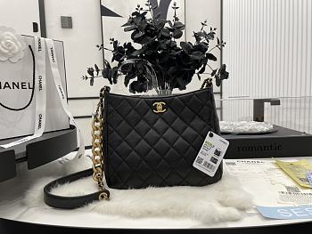 Chanel Hobo Handbag Lambskin Leather Black AS3112 20×22.5×9.5cm