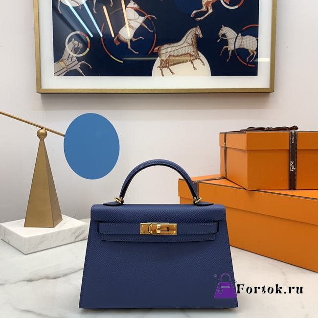 Hermes Mini Kelly Epsom Leather Blue Brighton 19cm - 1