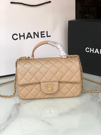 Chanel Mini Flap Bag With Top Handle Grained Calfskin Beige AS2431 20x13x9cm