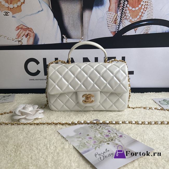 Chanel Mini Flap Bag With Top Handle Leather White AS2431 20x13x9cm - 1