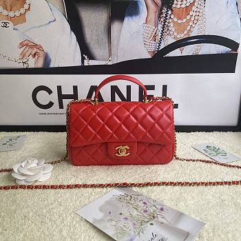 Chanel Mini Flap Bag With Top Handle Leather Red AS2431 20x13x9cm