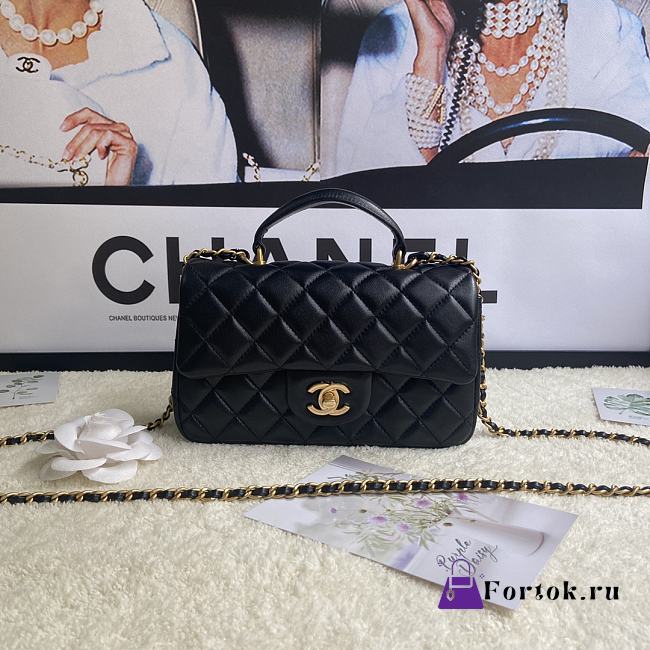 Chanel Mini Flap Bag With Top Handle Leather Black AS2431 20x13x9cm - 1