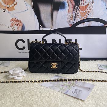 Chanel Mini Flap Bag With Top Handle Leather Black AS2431 20x13x9cm