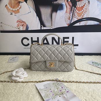 Chanel Mini Flap Bag With Top Handle Leather Grey AS2431 20x13x9cm