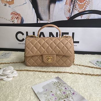 Chanel Mini Flap Bag With Top Handle Leather Beige AS2431 20x13x9cm