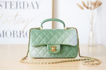 Chanel Mini Flap Bag With Top Handle Leather Light Green AS2431 20x13x9cm