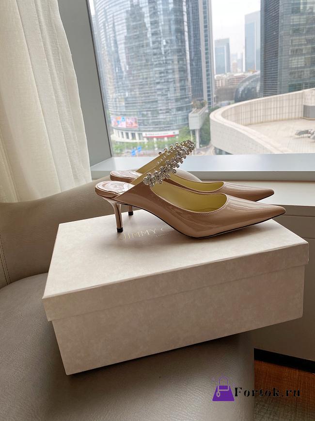 Jimmy Choo Bing Patent Mules With Strap Beige 65mm - 1