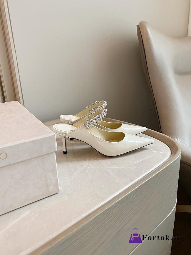 Jimmy Choo Bing Patent Mules With Strap White 65mm - 1