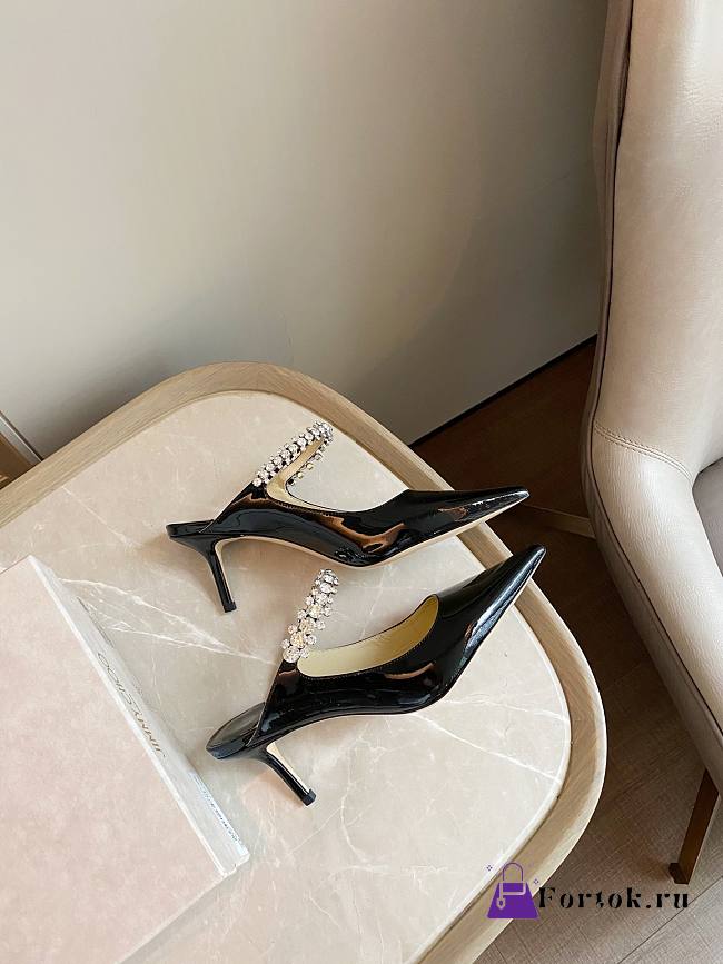 Jimmy Choo Bing Patent Mules With Strap Black 65mm - 1