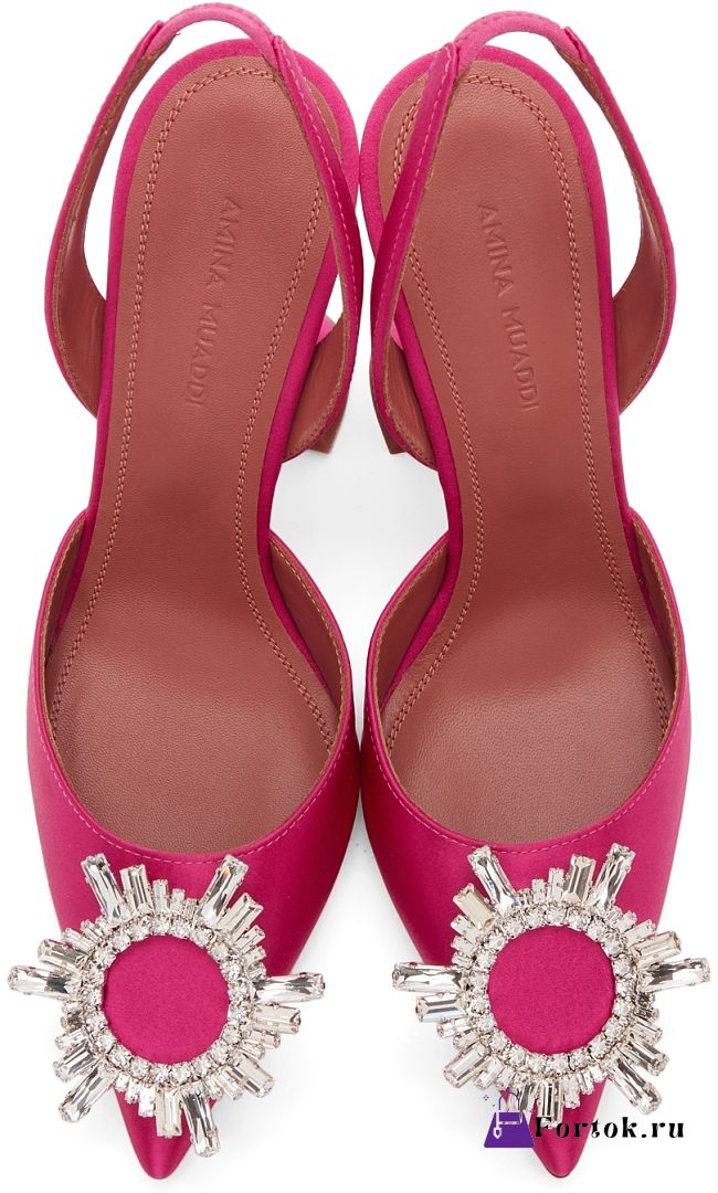 Amina Muaddi Sling Heels Pink Satin  - 1