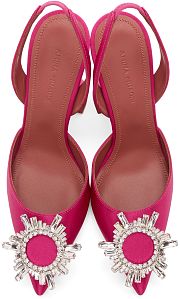 Amina Muaddi Sling Heels Pink Satin  - 1