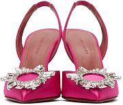 Amina Muaddi Sling Heels Pink Satin  - 3