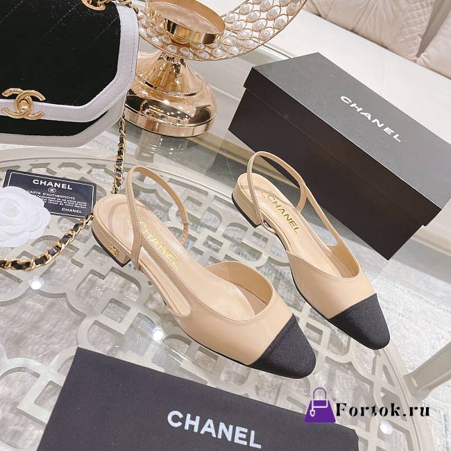 Chanel Slingbacks Beige/Black G31319 20mm - 1