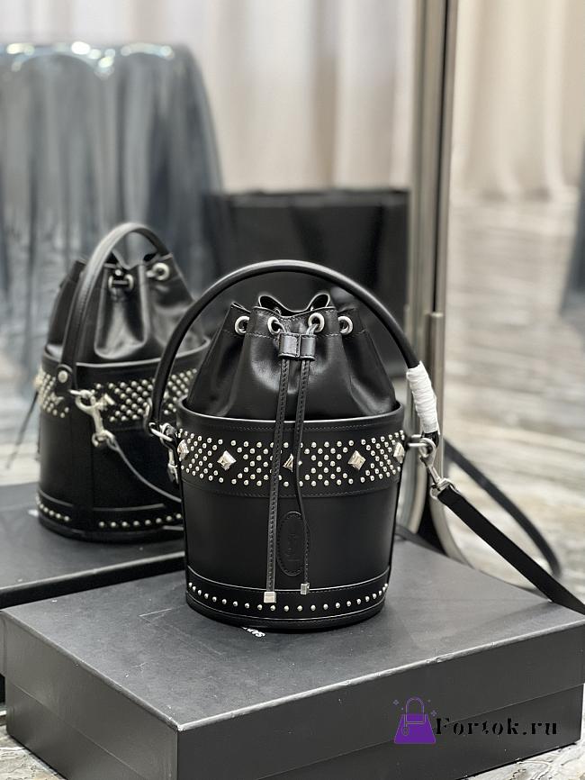 Ysl Small Bahia Bucket Bag In Leather Black 686733 16×25×16cm - 1