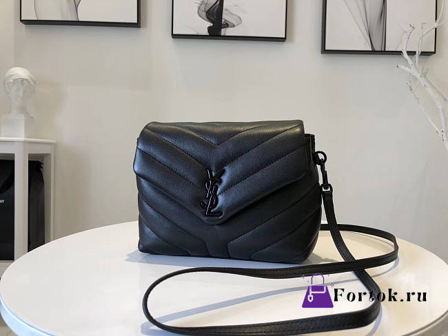 Ysl Mini Loulou In Matelasse Leather All Black 678401 20x14x7cm - 1