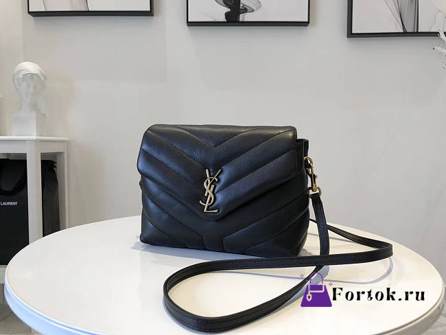 Ysl Mini Loulou In Matelasse Leather Gold-tone Metal Black 678401 20x14x7cm - 1