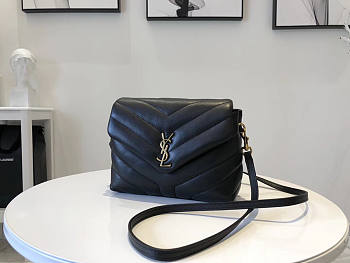 Ysl Mini Loulou In Matelasse Leather Gold-tone Metal Black 678401 20x14x7cm