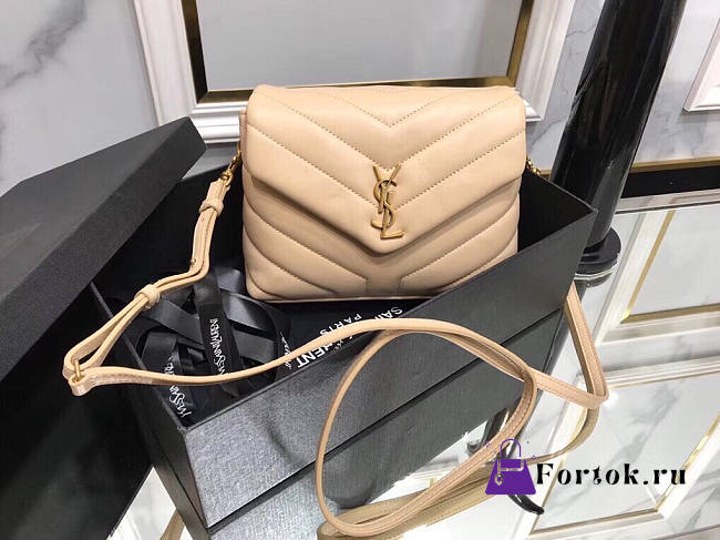 Ysl Mini Loulou In Matelasse Leather Gold-tone Metal Beige 678401 20x14x7cm - 1