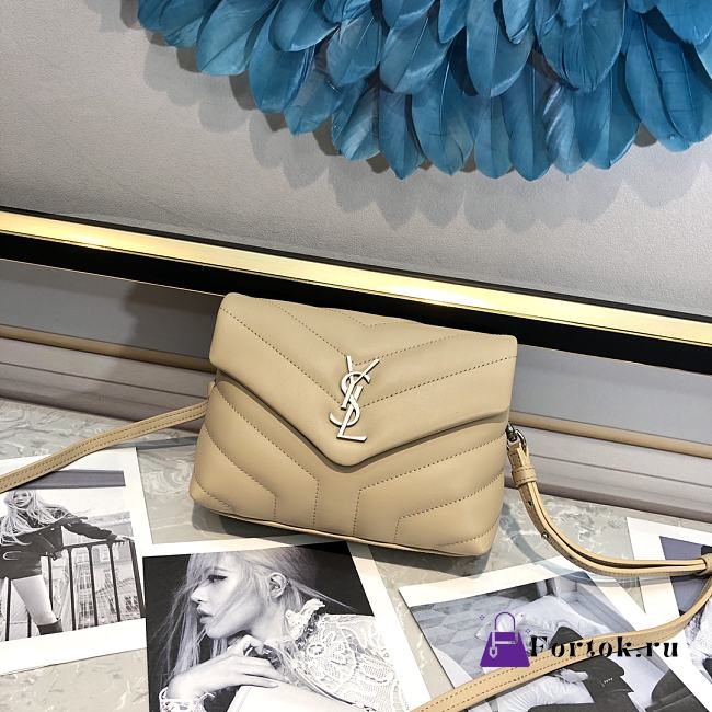Ysl Mini Loulou In Matelasse Leather Silver-tone Metal Beige 678401 20x14x7cm - 1