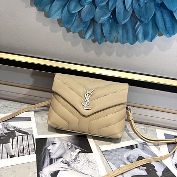 Ysl Mini Loulou In Matelasse Leather Silver-tone Metal Beige 678401 20x14x7cm