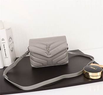 Ysl Mini Loulou In Matelasse Leather Silver-tone Metal Grey 678401 20x14x7cm