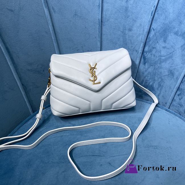 Ysl Mini Loulou In Matelasse Leather Gold-tone Metal White 678401 20x14x7cm - 1