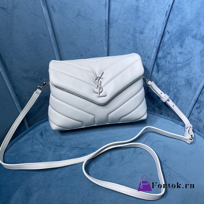 Ysl Mini Loulou In Matelasse Leather Silver-tone Metal White 678401 20x14x7cm - 1