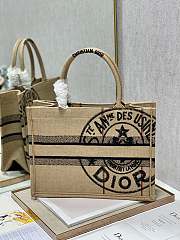 Dior Small Book Tote Jute Canvas Embroidered Beige M1296 36cm - 1