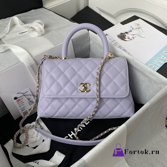 Chanel Mini Coco Handle Bag In Grained Leather Purple A92990 23cm - 1