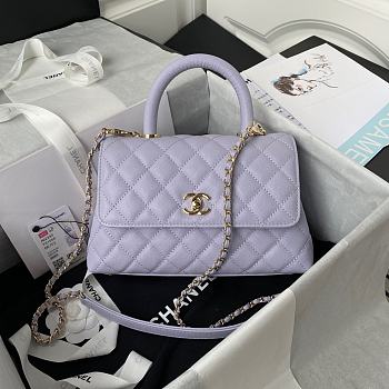Chanel Mini Coco Handle Bag In Grained Leather Purple A92990 23cm