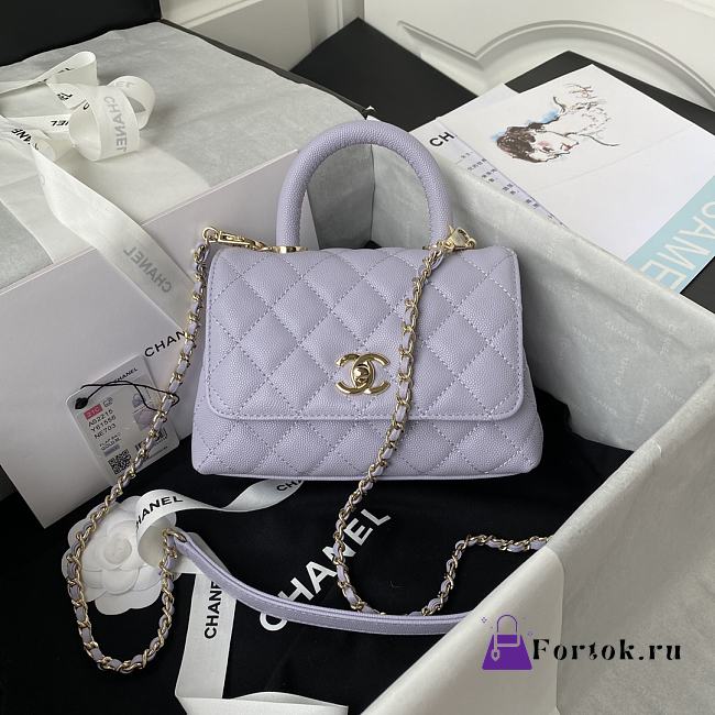 Chanel Extra Mini Coco Handle Bag In Grained Leather Purple AS2215 13×19×9cm - 1