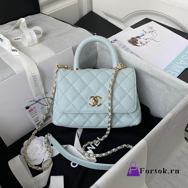 Chanel Extra Mini Coco Handle Bag In Grained Leather Blue AS2215 13×19×9cm - 1