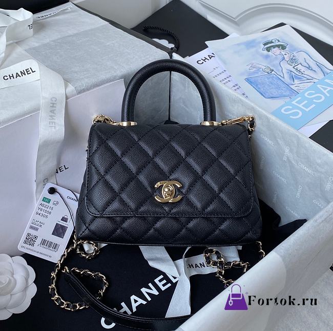 Chanel Extra Mini Coco Handle Bag In Grained Leather Black AS2215 13×19×9cm - 1